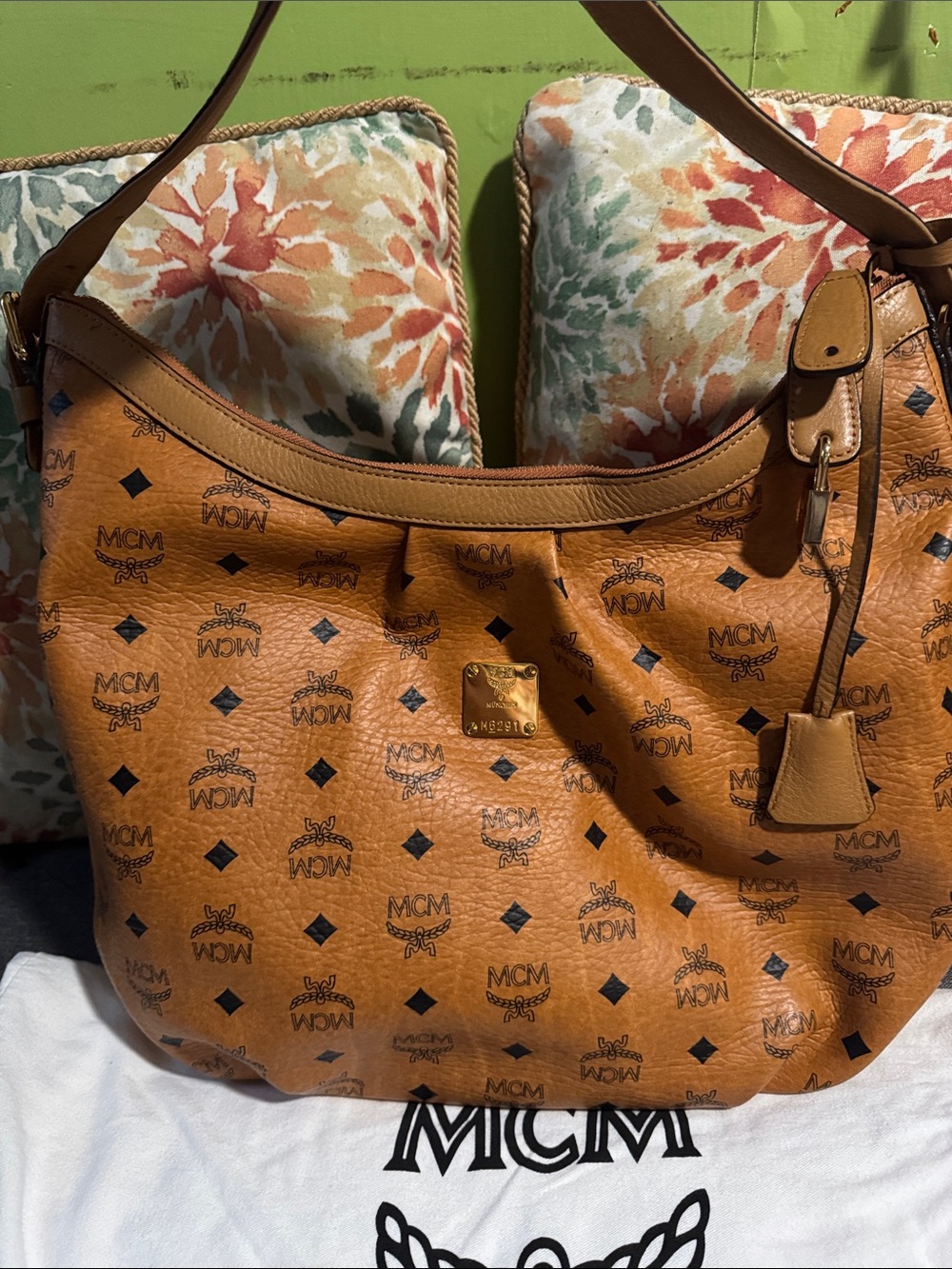 MCM Cognac Visetos Monogram Shoulder Bag